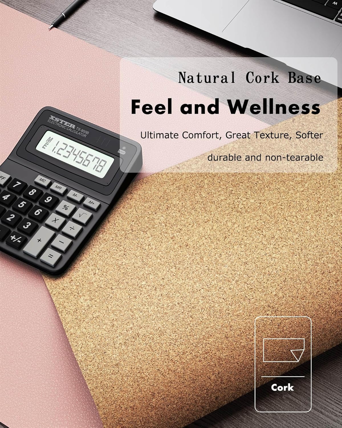 YSAGi Double-Sided Desk Pad, Leather Desk Mat, Eco Cork Desk Pad Protector, Large Mouse Pad for Desk, Waterproof Desk Blotter Pad, Desk Writing Pad for Office Work/Home (Pink+Cork, 47.2" x 23.6")