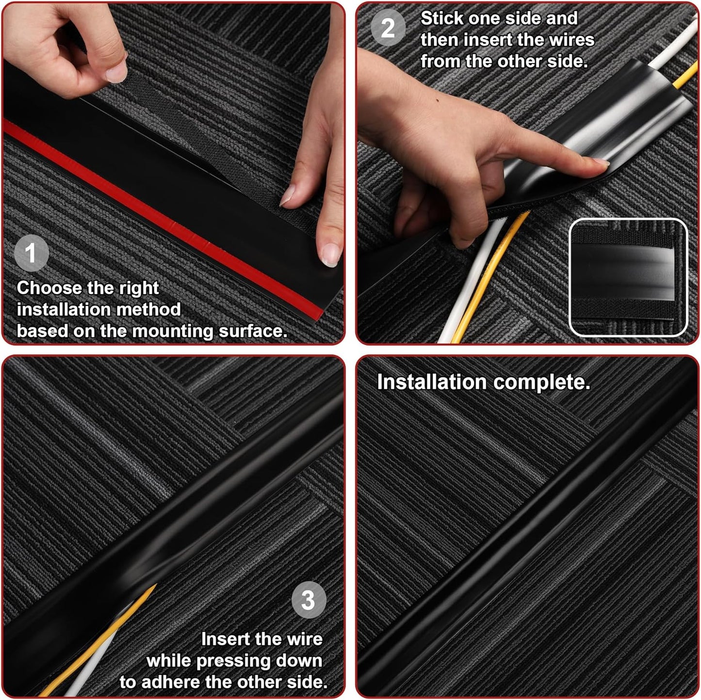 Soft PVC Cord Covers - 8.2ft Self-Adhesive Floor Cable Cover Cord Hider, Gray