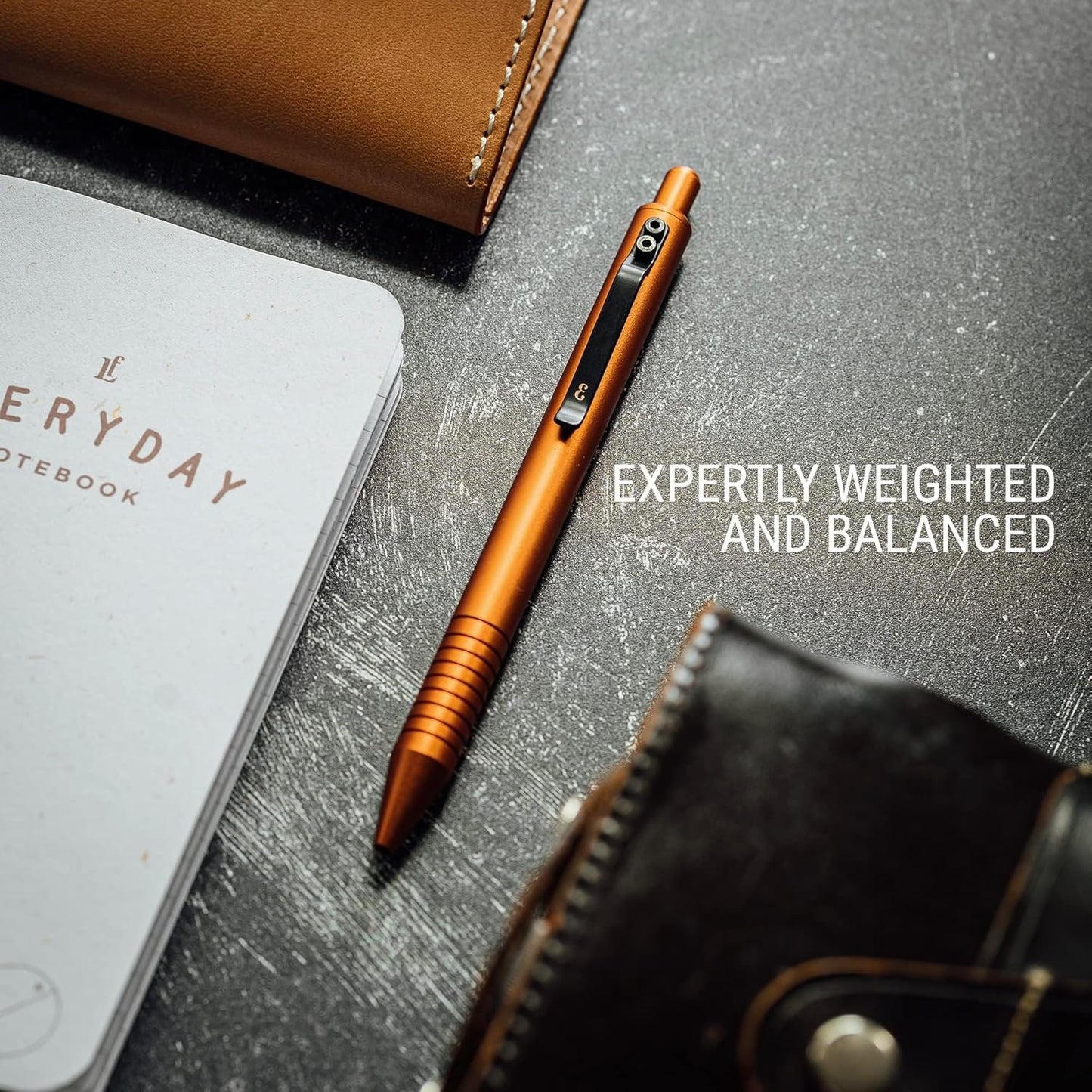 Everyman Taipan Orange Grafton Pen & Ink Bundle, Premium EDC Luxury Writing Utensil with Extra 3-pack of Black Gel Refills (.7mm), Pen with Pocket Clip, Luxury Metal Writing, Gift for Office