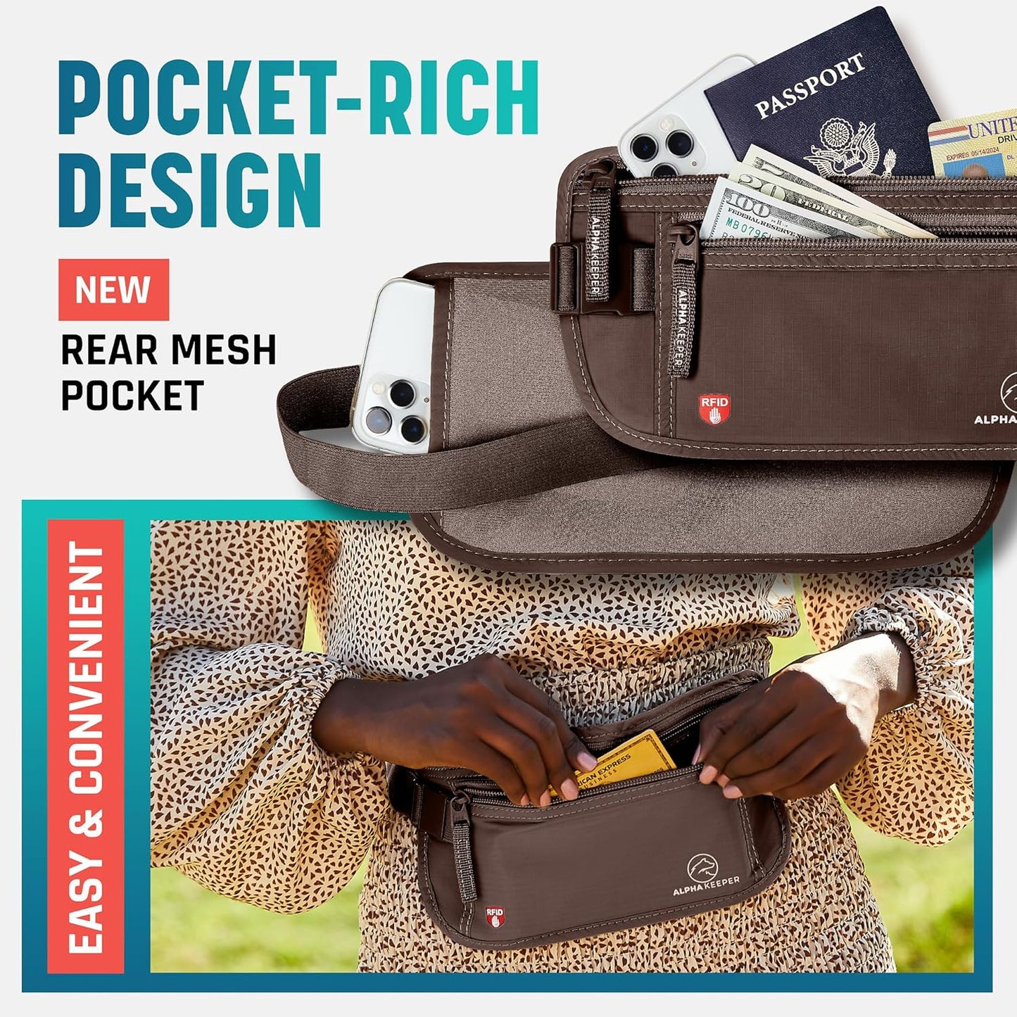 Hidden Money Belt for Travel for Men, Waist Wallet Anti Theft, RFID Passport Holder For Travel Men Or Women, Money Pouch, RFID Passport Holder