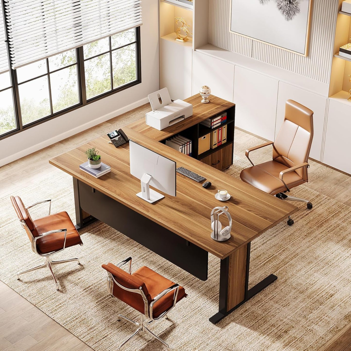 Tribesigns 63" Large Executive Desk L Shaped Computer Desk with File Storage Cabinet, L-Shaped Executive Office Desk Business Desk Set, Computer Desk with Mobile Cabinet for Home Office