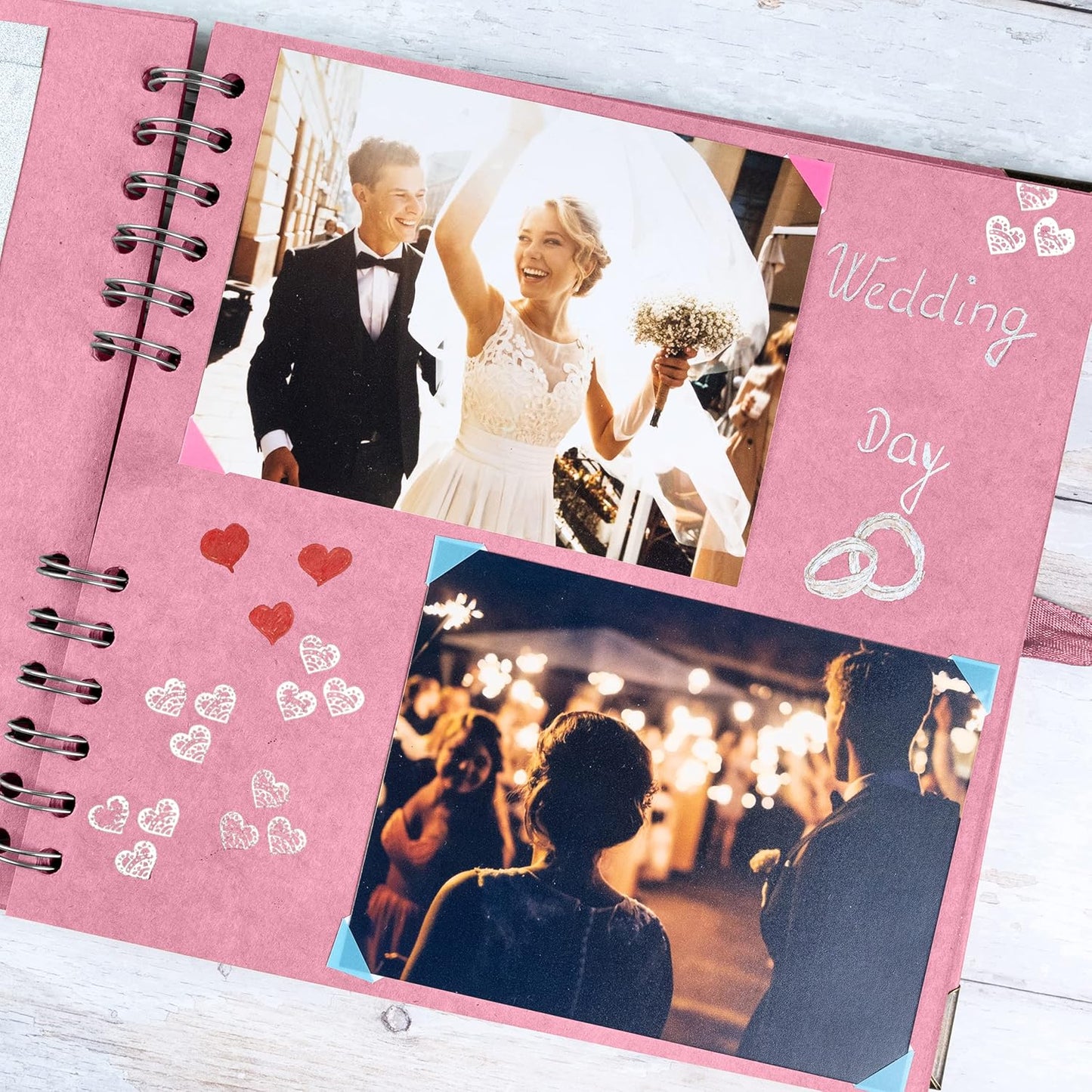 Bstorify Square Scrapbook Photo Albums 8 x 8 Inch Pink Thick Paper, Hardcover, Metal Corners, Ribbon Closure - Ideal for Your Scrapbooking Albums, Art & Craft Projects