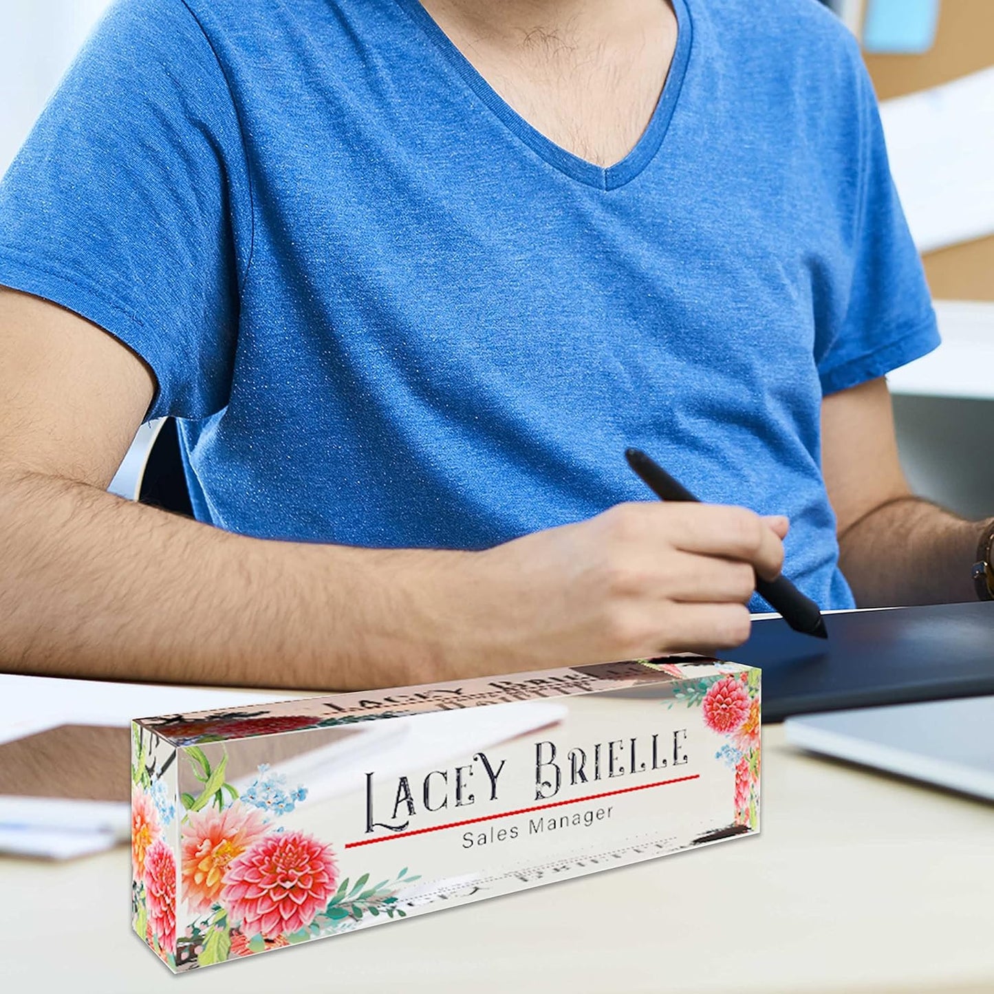 Desk Name Plate Personalized | Office Decor | Name Tags | Desk Decorations for Women Office… (Dahlia)