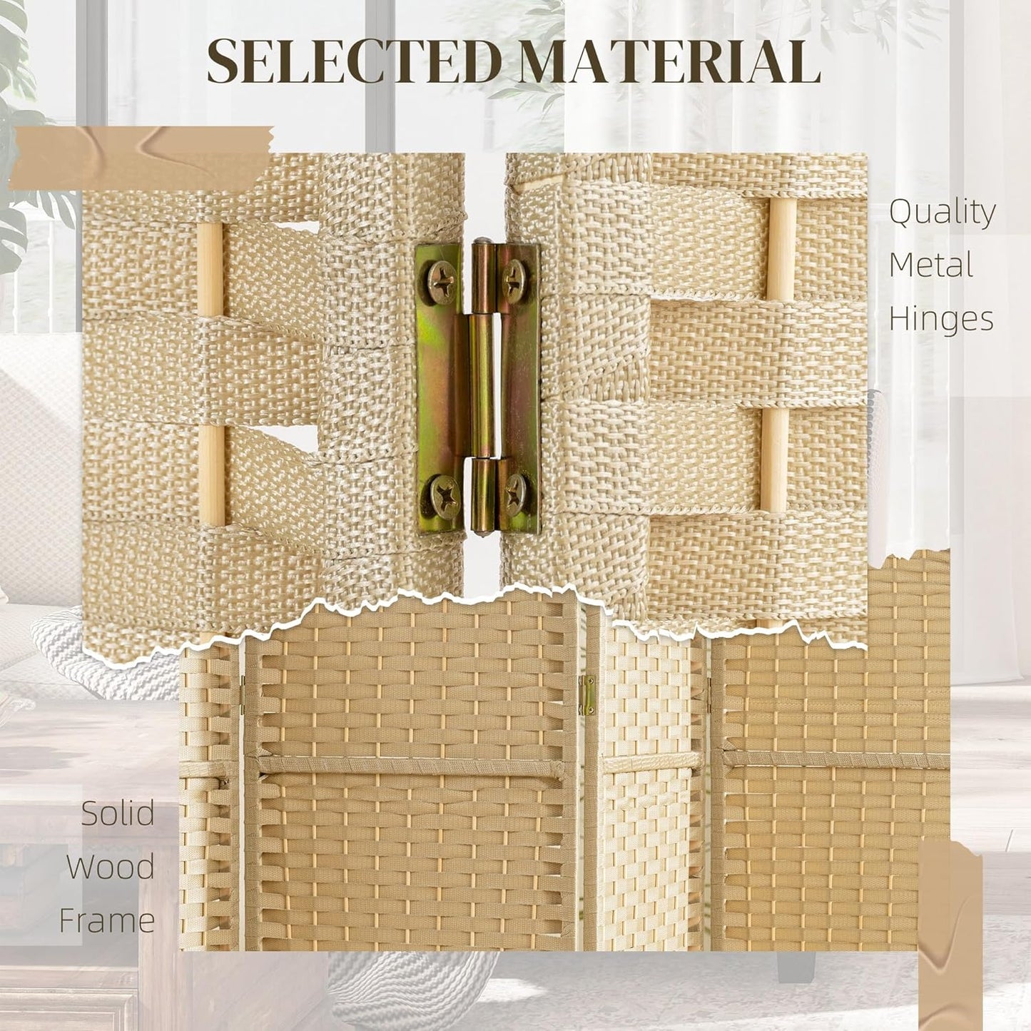 HOMCOM Room Divider, 6 Panel Folding Privacy Screen, 5.6' Tall Freestanding Wall Partition for Home Office, Bedroom, Beige