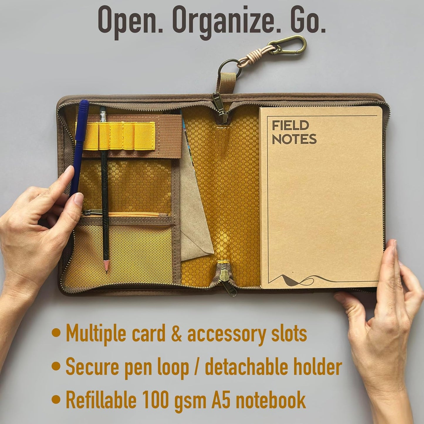 Le Vent A5 Field Notebook Organizer – 3-Layer Waxed Canvas Refillable Travelers Journal, Planner (200 Pages, 5x8) – Fits Moleskine, LEUCHTTURM1917, Hobonichi, Midori & Field Notes – Travel & Office Ready