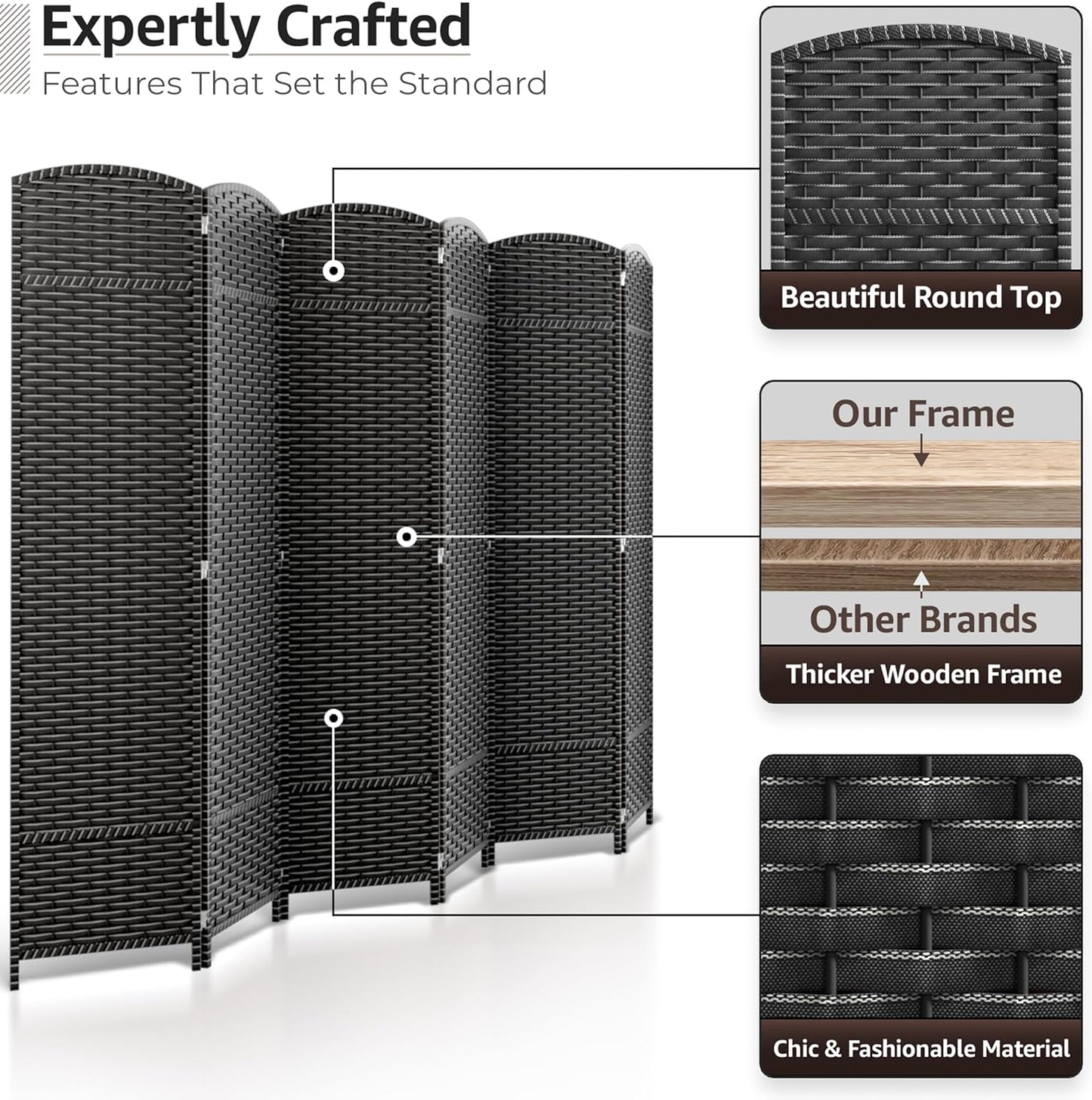 Sorbus 6 Panel Room Divider 6 ft. Tall - Privacy Screen, Extra Wide Double Hinged Panels, Mesh Hand-Woven Design, Partition Room Dividers and Folding Privacy Screens, Wall Divider for Room Separation