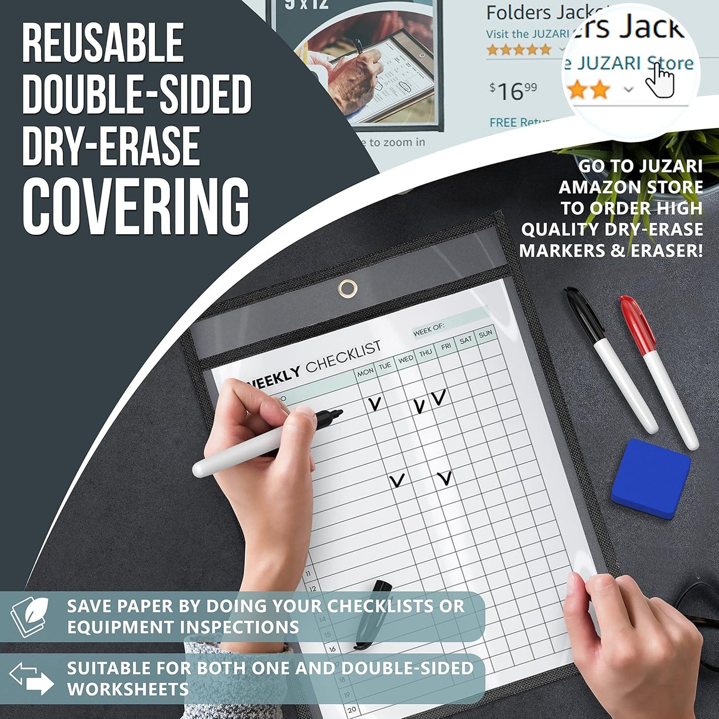 5 Pack Job Ticket Holders 9x12 - Work Order Plastic Sleeves for Documents - Shop Ticket Holders - Heavy Duty Plastic Permit Holder Sleeves - Dry Erase Pocket - Dry Erase Sleeve - Clear Pocket Sleeve