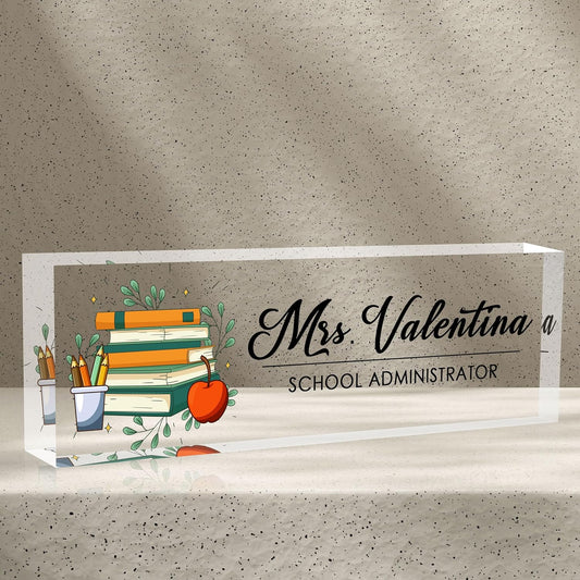 Teacher Name Plates for Desk, Desk Name Plate Personalized, Gifts for Teacher Boss Employee Appreciation Office Desk Decor (Book Apple)