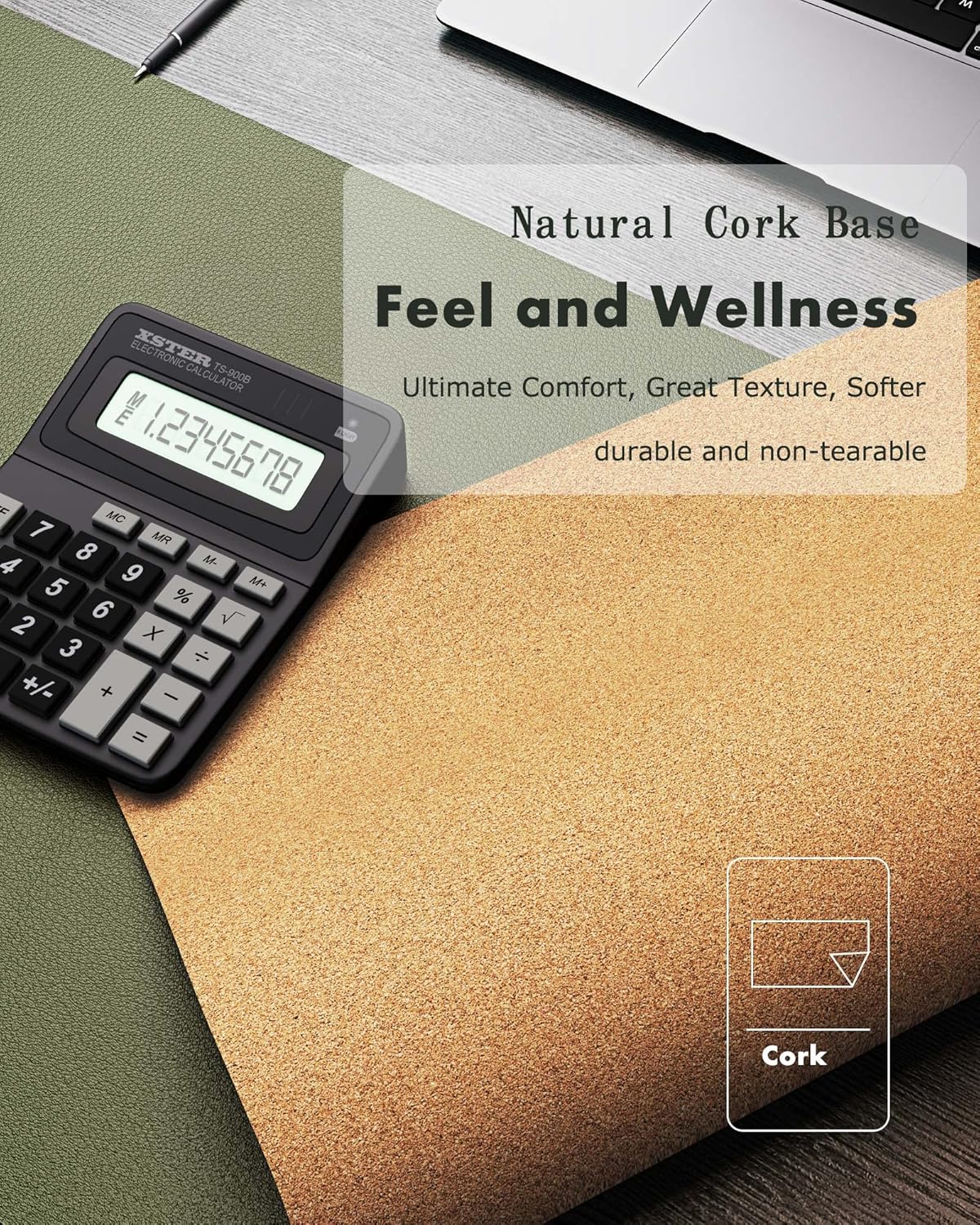 YSAGi Double-Sided Desk Mat, Eco Cork Desk Protector, Large Mouse Pad, Waterproof Blotter, Writing Pad for Office/Home (23.6"x13.7", Olive Green + Cork)