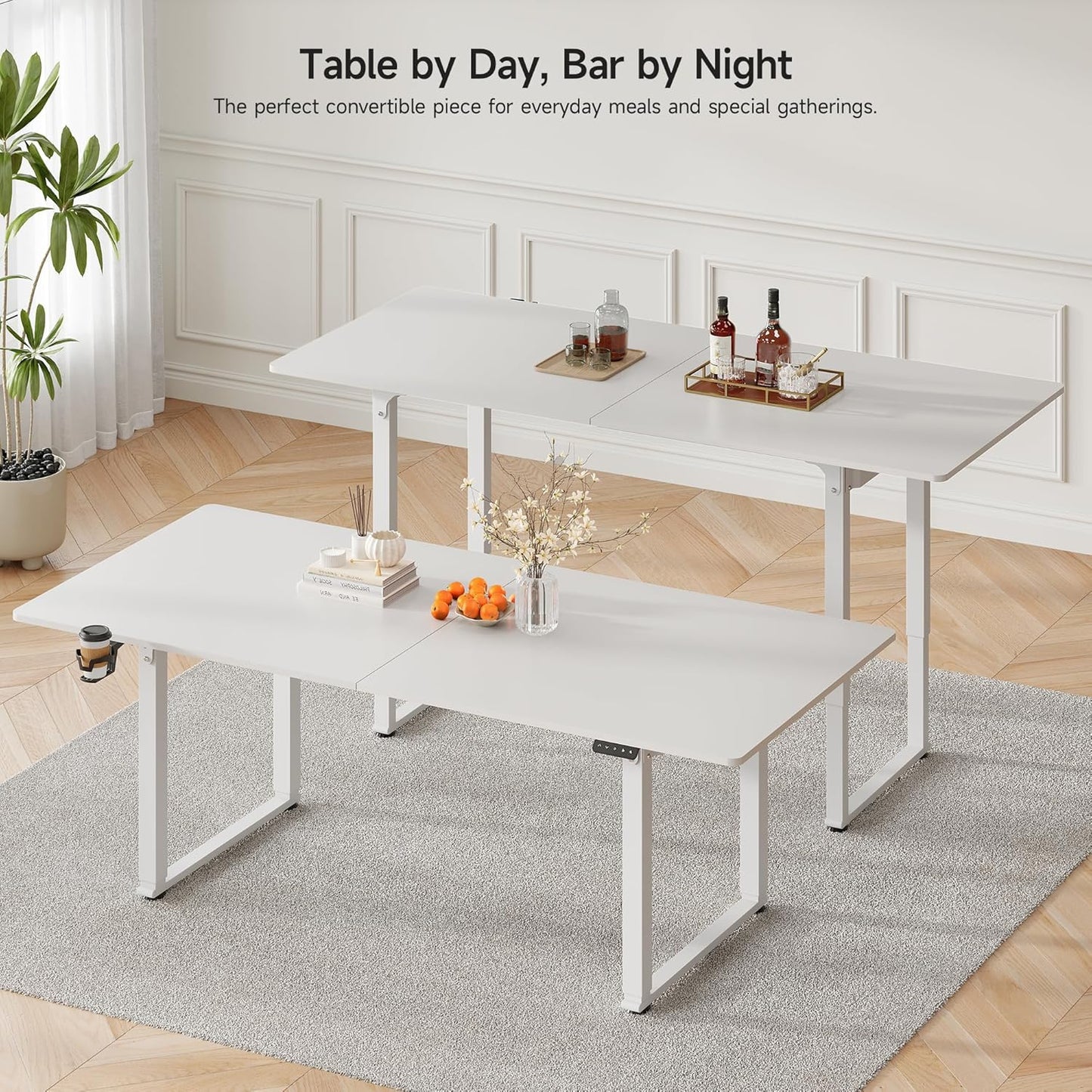 63x30 Inch Adjustable Standing Desk with 4 Legs, Stand up Desk Features a Spacious Rectangular Top, Dual-Motor Lift, and Memory Presets (28-46Inch) for Home Offices or Computer Workstations, White