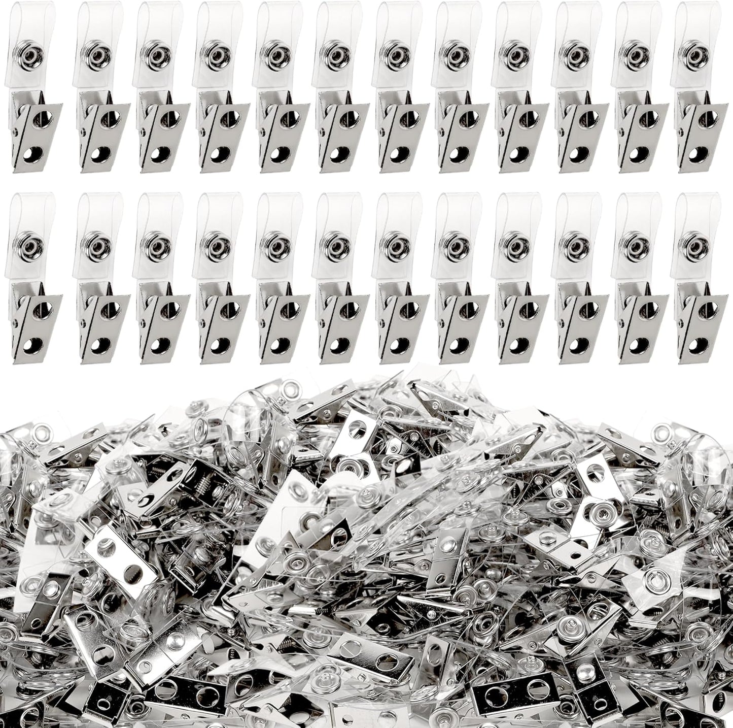 Happy Trees 300pc Metal Badge Clips with Strap Clear ID Strap Clip Adapter