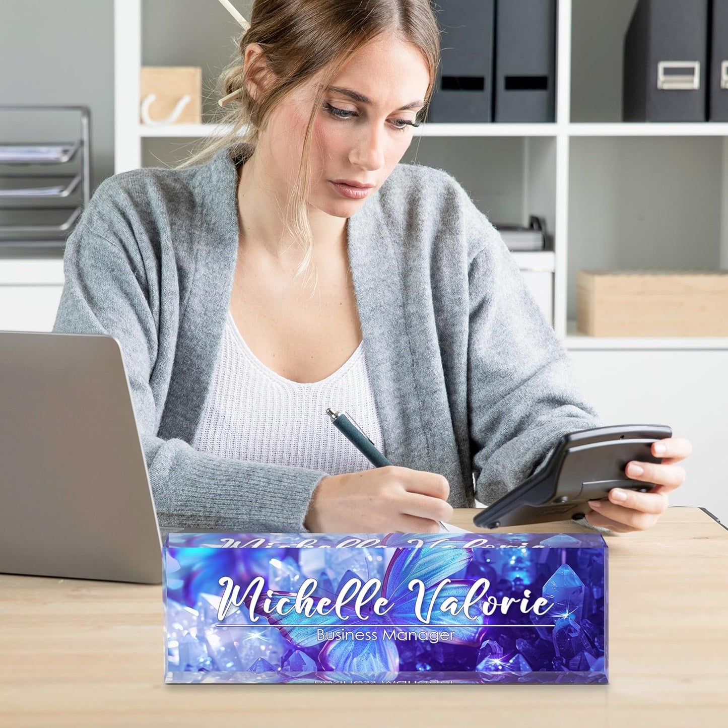Personalized Name Plate for Desks, Custom Desk Name Plates, Acrylic Name Plate Office Desk Accessories, Personalized Office Gifts for Coworkers Teachers, Employee Appreciation Gifts (Crystal Butterfly)