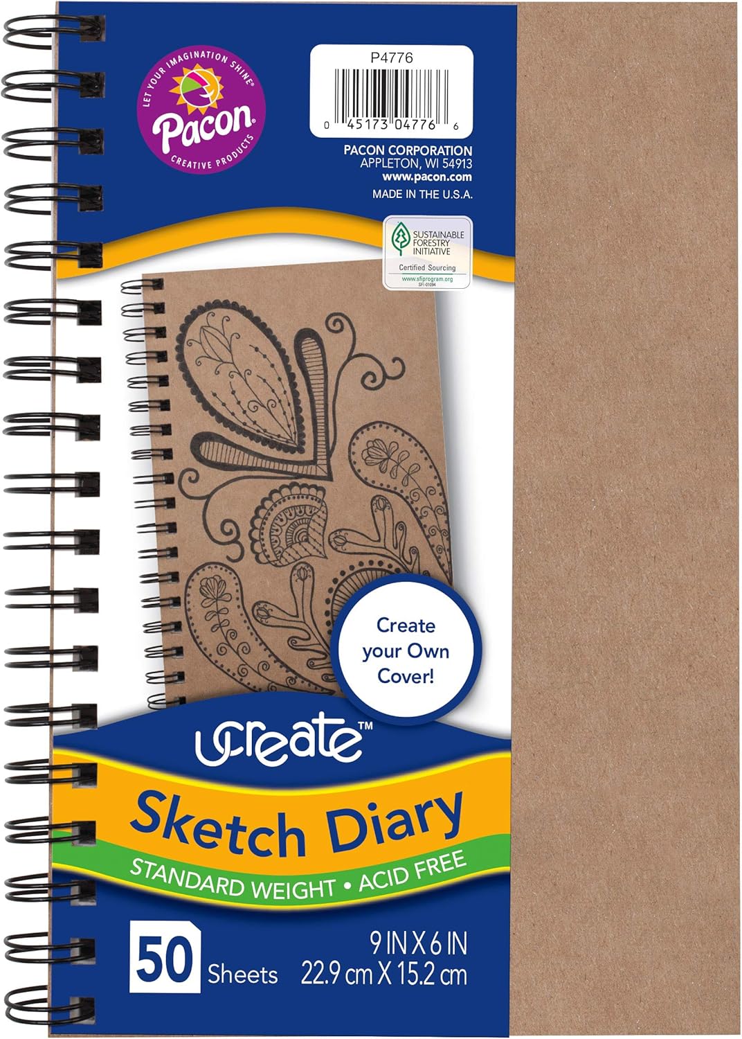 Pacon® PAC4776 Art1st® Create Your Own Cover Sketch Diary, 9" x 6", Natural
