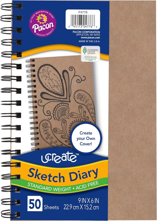 Pacon® PAC4776 Art1st® Create Your Own Cover Sketch Diary, 9" x 6", Natural