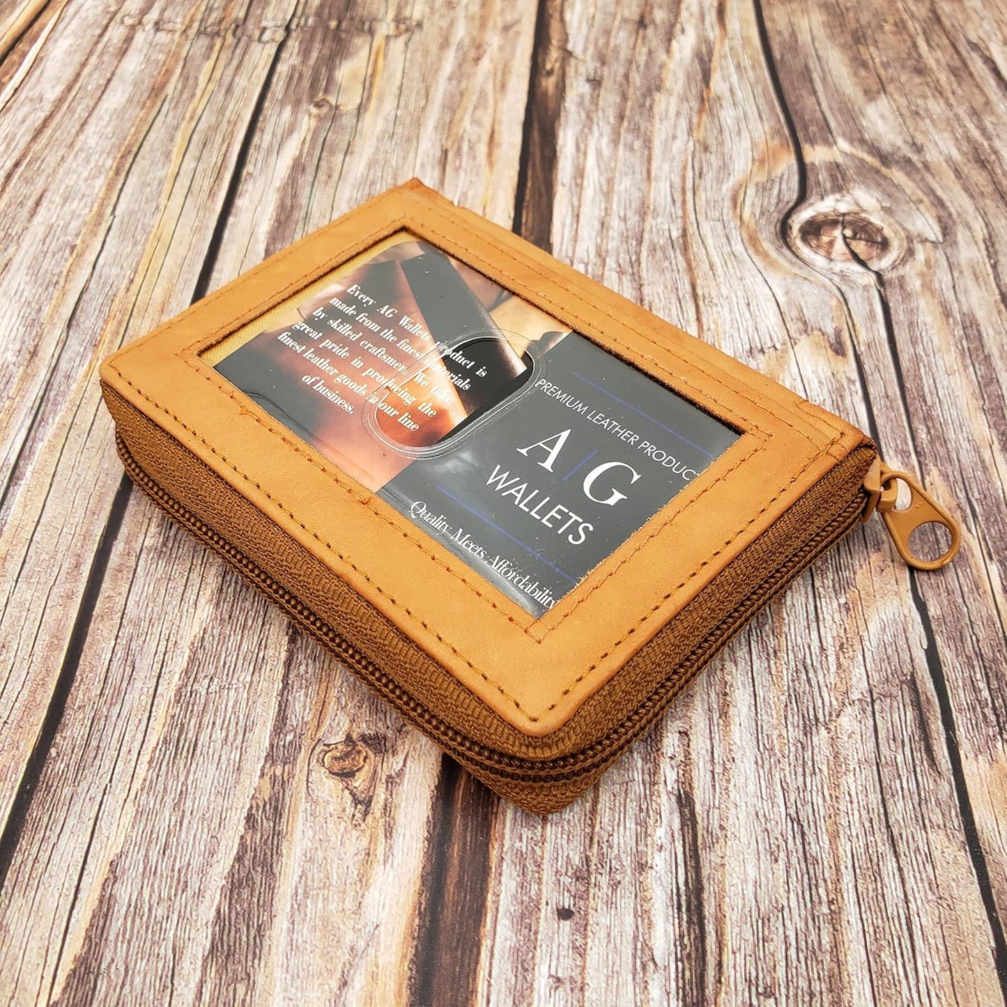 ag wallets AG Wallets Mens Zip Around Leather Wallet with Inserts (Tan)