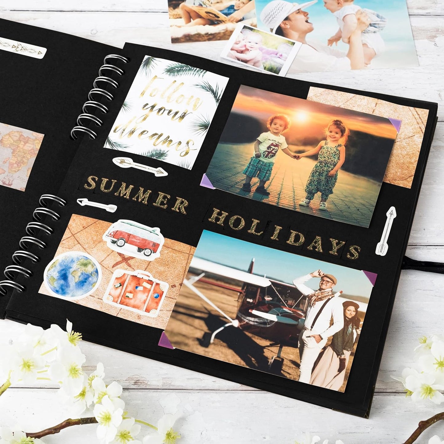 Bstorify 10 x 10 Inches Scrapbook Album 70 Pages Black Thick Kraft Paper Corner Protectors, Ribbon Closure - Ideal for Your Scrapbooking, Art & Craft Projects (Black, 10 x 10 Inch)