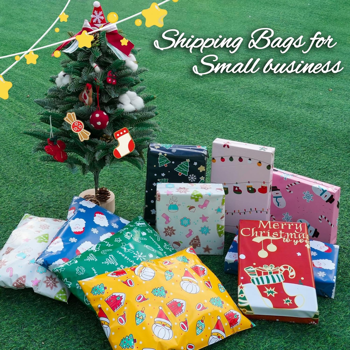 Christmas Poly Mailer 6x9 Inch 100 Pcs, Waterproof Shipping Bags for Clothing, Tear-Resistant Mailier Bags, Strong Mailing Bags with Self-Seal - Santa Claus and Snowflakes Printed