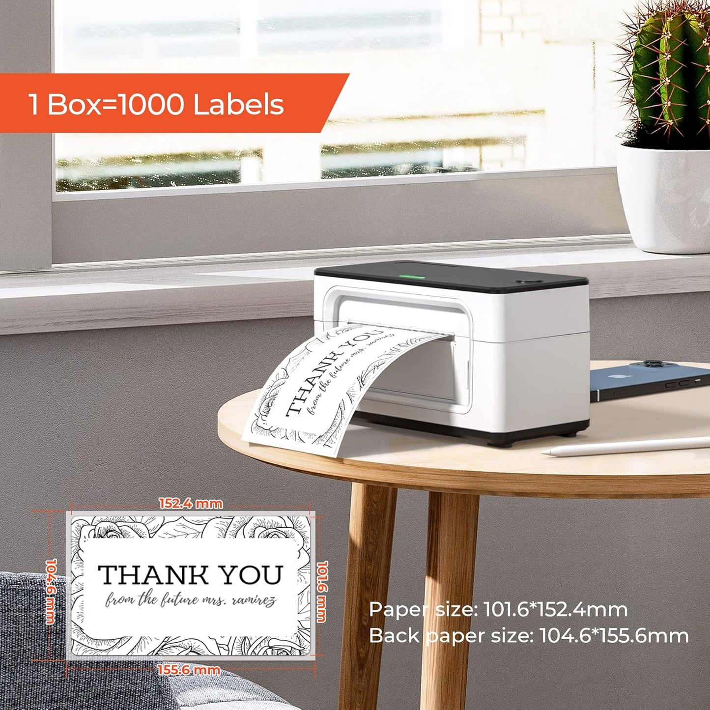 MUNBYN 4x6 Inch Direct Thermal Labels, 1000 Labels/2 Stacks(500 Pcs per Stack), Fanfold Shipping Label Paper for Thermal Printers, Permanent Adhesive Mailing Postage Labels for Shipping Packages