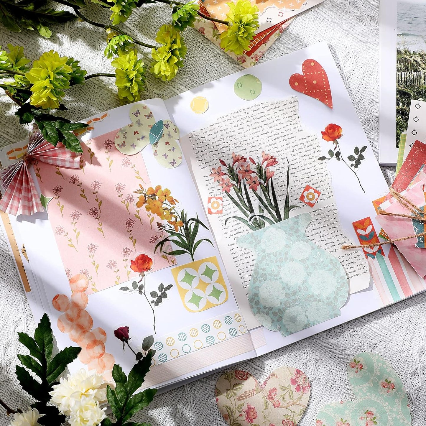 420 Sheets Scrapbooking Paper Supplies Flower Scrapbook Stickers, Journaling Paper Aesthetic Decorative Stationery Paper Retro Journal Decal Floral Washi Sticker for DIY Craft (Colorful Style)