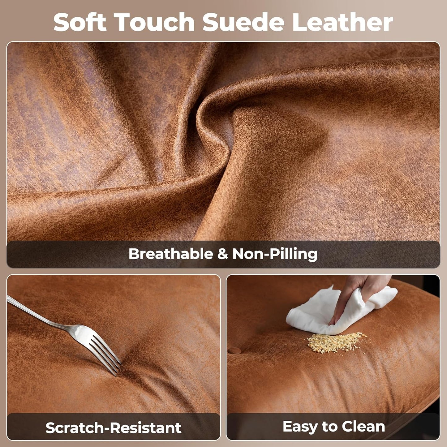 ovios Ergonomic Home Office Chair, Mid-Century Modern Faux Leather Chairs with Thickened Cushions, Comfy High Back Swivel Rolling Executive Computer Armchair (Brown, Suede Leather)