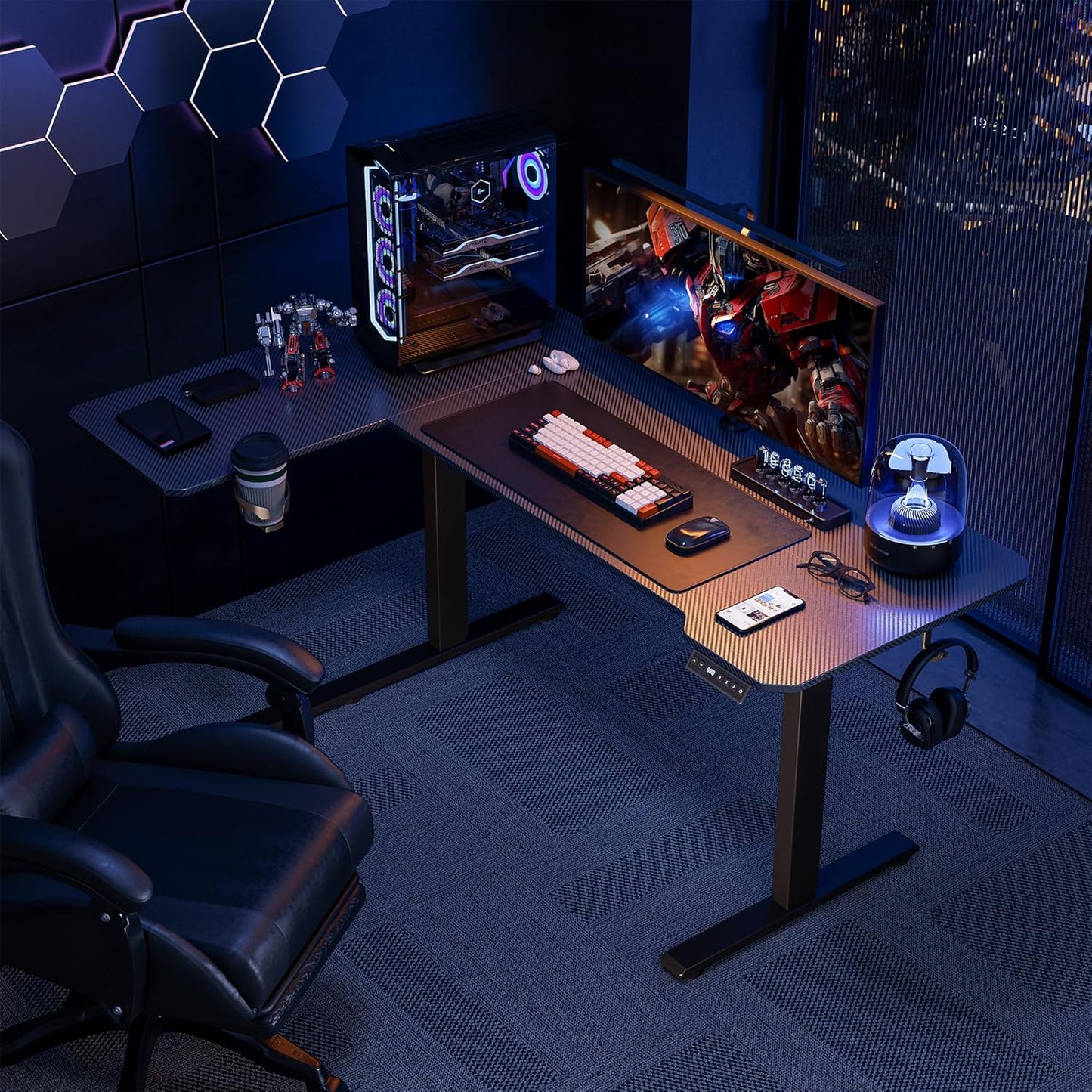 59 Inch L Shaped Standing Desk Adjustable Height,Gaming Electric Corner Standing Desk, Sit Stand Computer Table with Reversiable Splice Board, Black Carbon