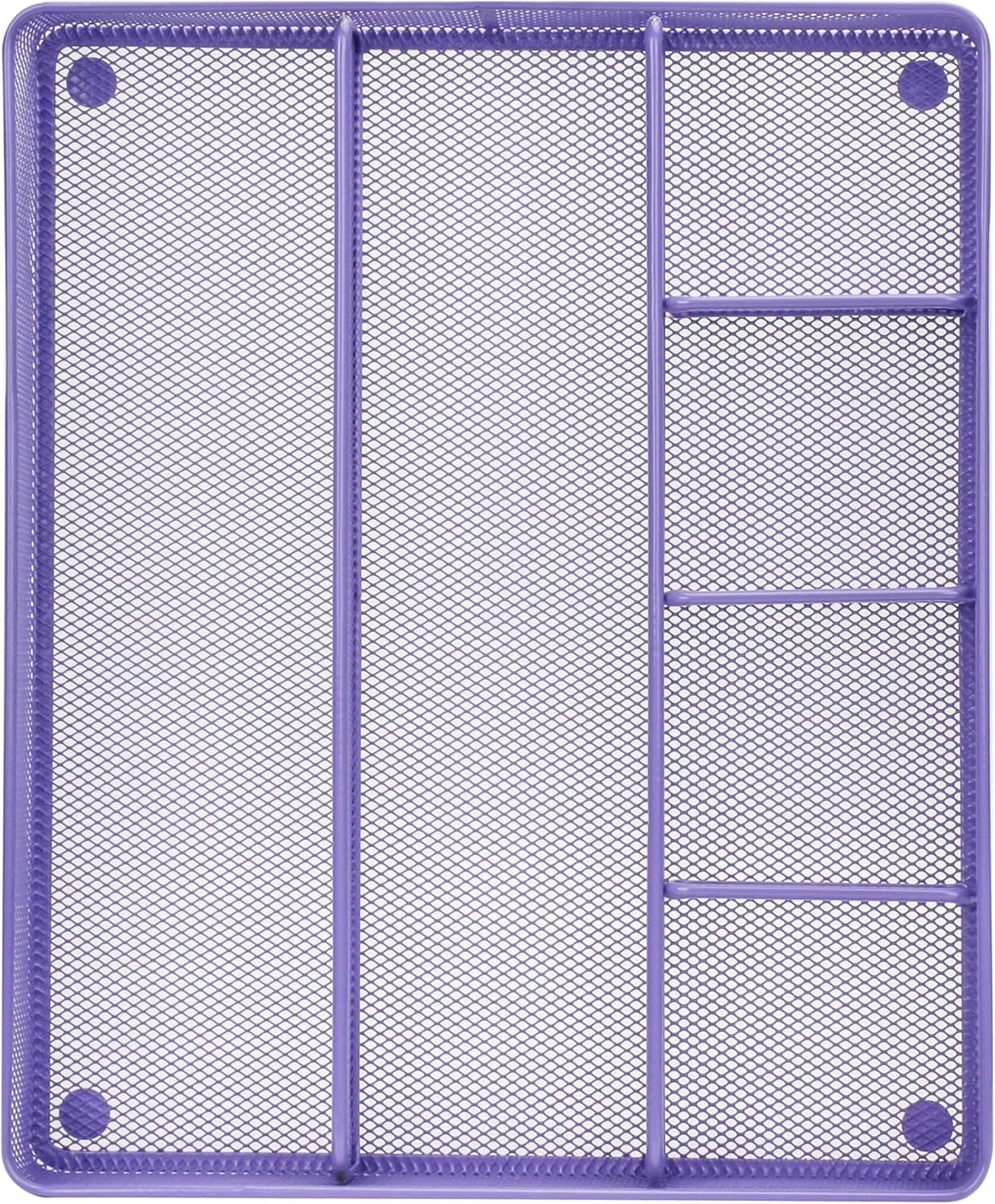 Annova Desk Top Organizer Tray for Office Organization - Metal Mesh - Storage Tray with Dividers for Pens, Desktop Accessories, Bathroom, Kitchen, Makeup and Office Supplies (Large, Purple)