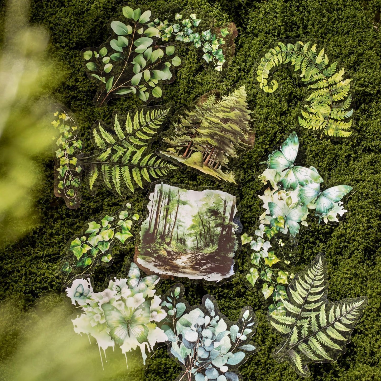 120Pcs Forest PET Scrapbook Stickers Botanical Designs for Scrapbooking Waterproof Journaling Supplies Junk Journal Ephemera with Storage Organizer