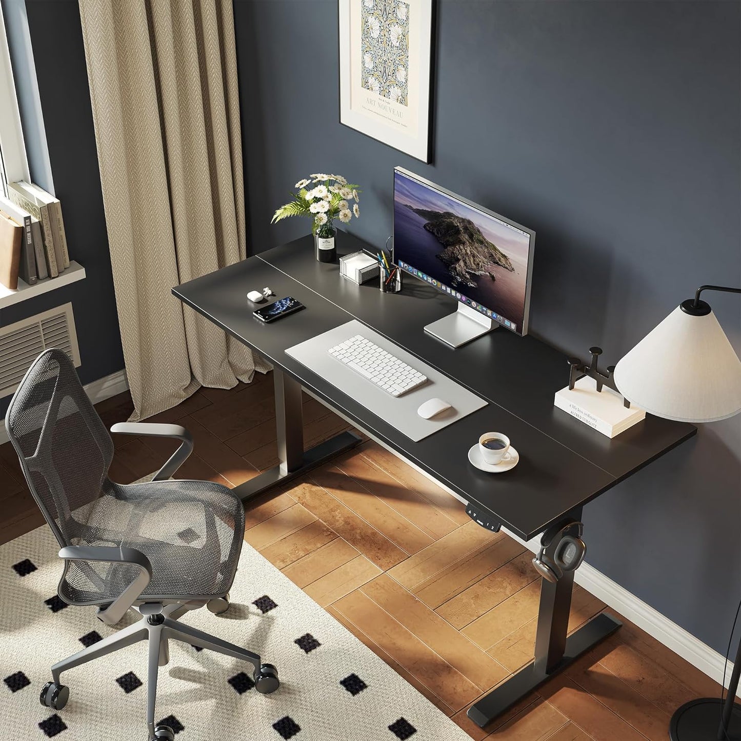 Agilestic Electric Standing Desk, 55 x 24 Inches Height Adjustable Desk, Sit Stand up for Work Office Home, Ergonomic Rising Gaming Computer Table with Memory Preset, Black