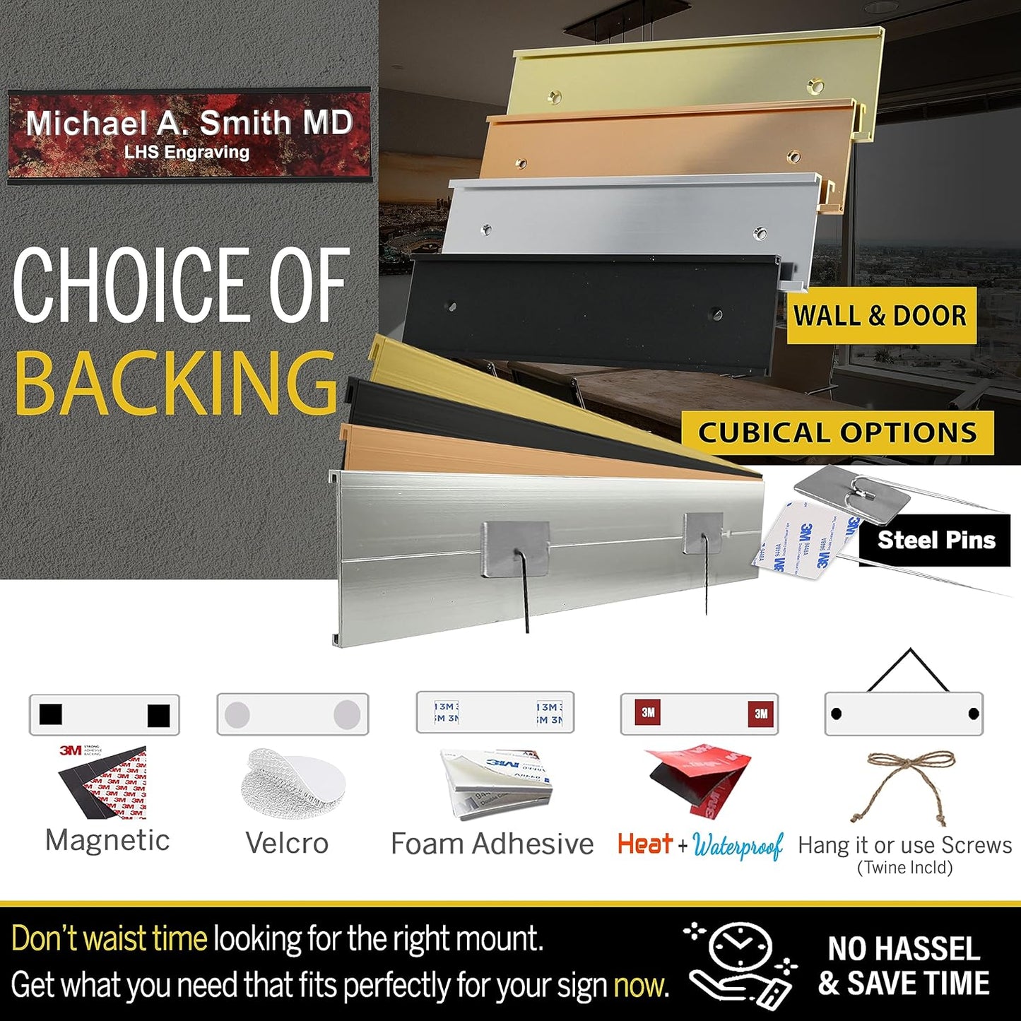 Engraved Door Signs for Office Personalized Mojave Plastic Door Plaque White Letters - Made in USA 2x12 N8