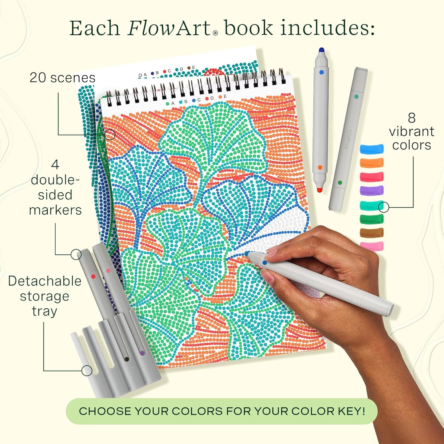 Lifelines FlowArt Activity Pad, 2-Pack - Guided Dot Art Meditations with Markers - Dot-by-Letter, Botanicals & Landscapes - Color by Number/Letter Coloring Books for Teens, Adults & Seniors