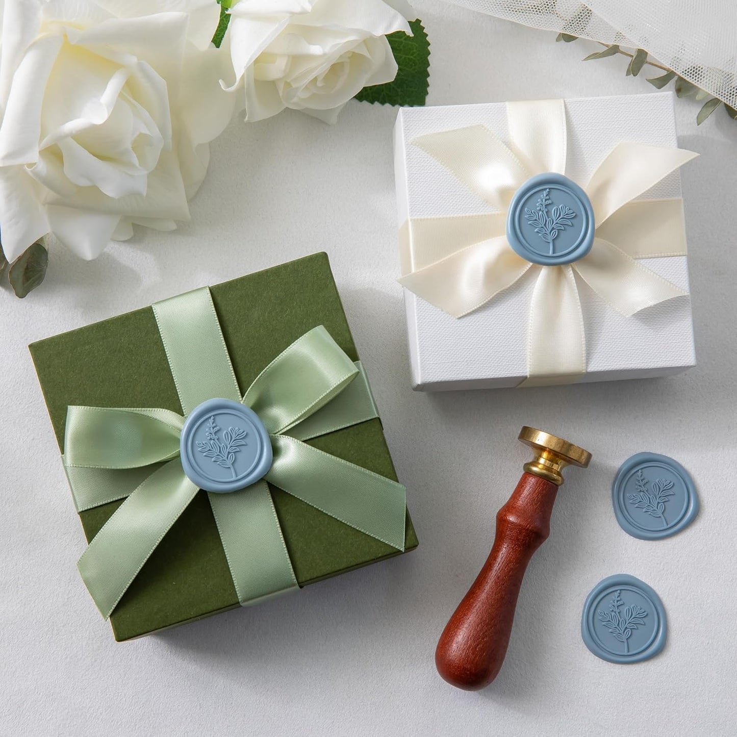 60 Pcs Dusty Blue Wax Seal Stickers, Wedding Invitation Accessories Envelope Stickers - Peferct for Wedding Accessories, Gift Box Craft Wrapping, Christmas Cards Envelope Seals