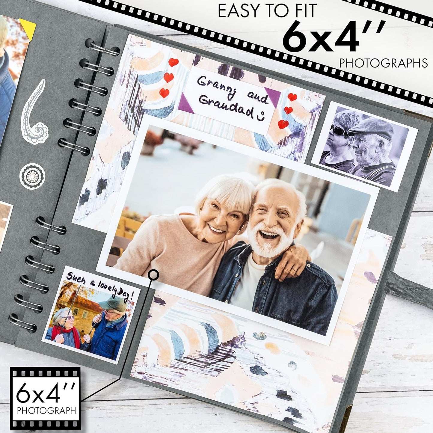 Bstorify Square Scrapbook Photo Albums 60 Pages (21 x 21 Cm) Grey Thick Paper, Hardcover, Metal Corners, Ribbon Closure - Ideal for Your Scrapbooking Albums, Art & Craft Projects (Grey, 21 x 21 Cm)