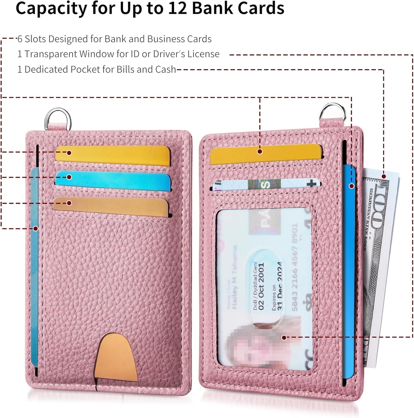 Mayski Slim Wallet, Credit Card Holder for Women, Minimalist Front Pocket RFID Blocking Card Cases, Small Wallet Women Men(Litchi Pink)
