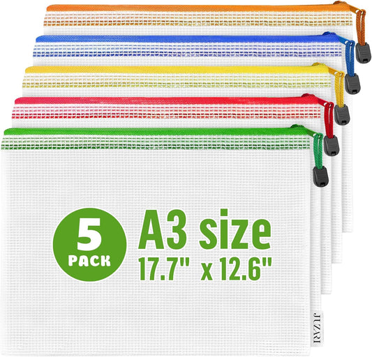 5 Pack Mesh Zipper Pouch Bags A3 - Plastic Zipper Pouches for Organizing 17.7x12.6 inch - Game Storage Bags - Puzzle Organizer Bags - Large Zipper Pouch Bag - Mesh Pouch with Zipper - Puzzle Bags