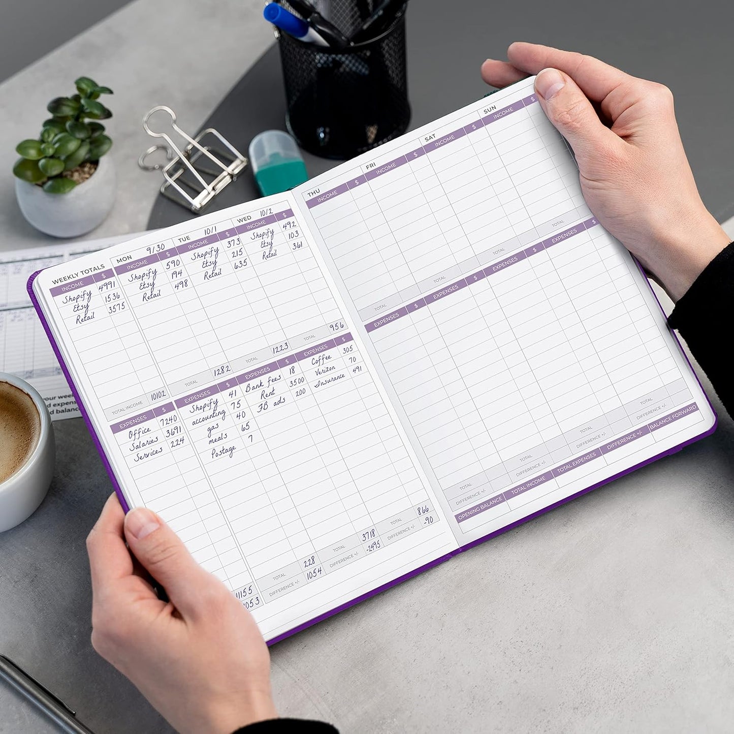 Clever Fox Income & Expense Tracker – Accounting & Bookkeeping Ledger Book for Small Business – 1-Year Record Notebook, A5 (Purple)