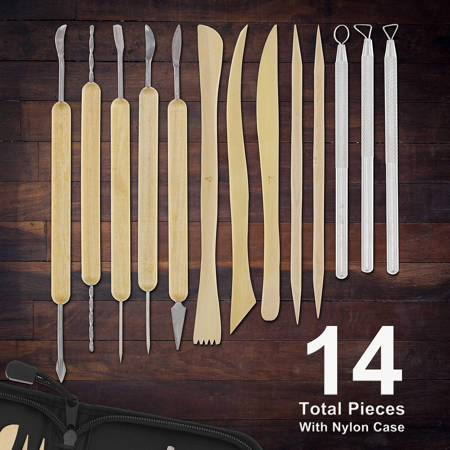 U.S. Art Supply Pottery & Clay Tools Set (14-Piece) - Includes Pottery Tools, Canvas Case for Sculpting, Ceramics, and Easy Storage & Transport