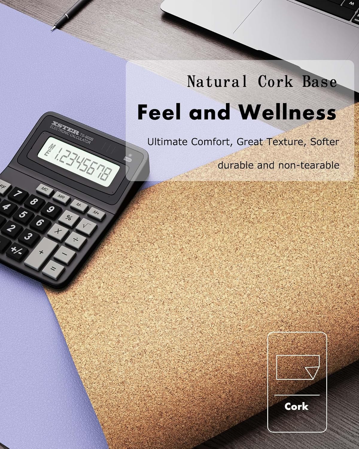 YSAGi Double-Sided Desk Pad, Leather Desk Mat, Eco Cork Desk Pad Protector, Large Mouse Pad for Desk, Waterproof Desk Blotter Pad, Desk Writing Pad for Office Work/Home (Purple+Cork, 47.2" x 23.6")
