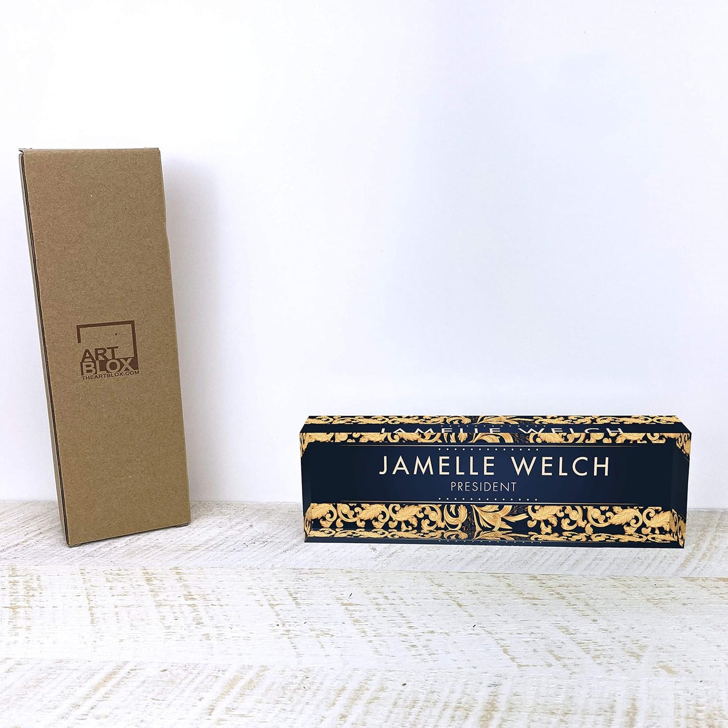 Artblox Personalized Name Plate For Desk | Black & White Marble Design On Clear Acrylic Glass | Custom Plaque Desk Name Plate Personalized Your Name And Credentials Office Office Sign Engraved Plaque