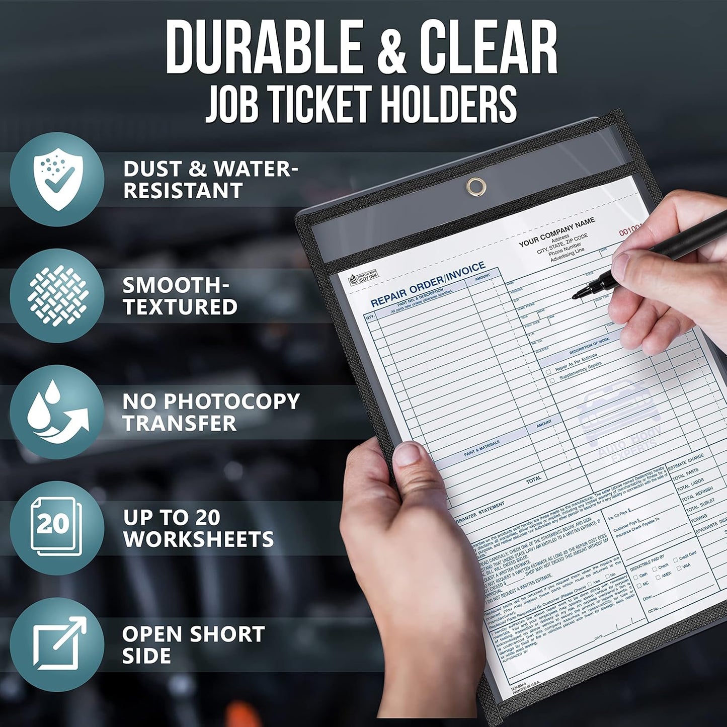 30 Pack Job Ticket Holders 9x12 - Work Order Plastic Sleeves Shop Ticket Holders Dry Erase Pocket Sleeves Dry Erase Pockets Dry Erase Sleeves Clear Pocket Sleeves Ticket Holder Plastic Sleeves