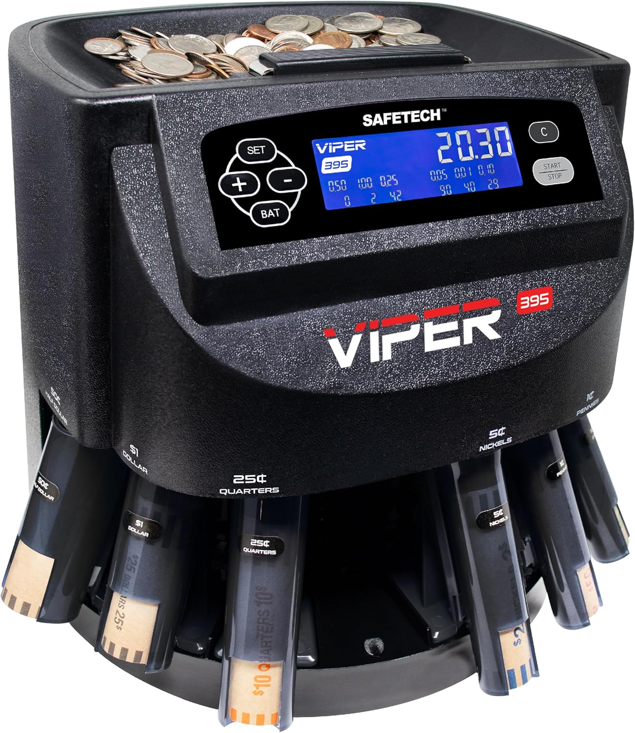Safetech Viper V395 Coin Counter, Sorter, and Wrapper, Sorts All US Coins Including Half Dollars