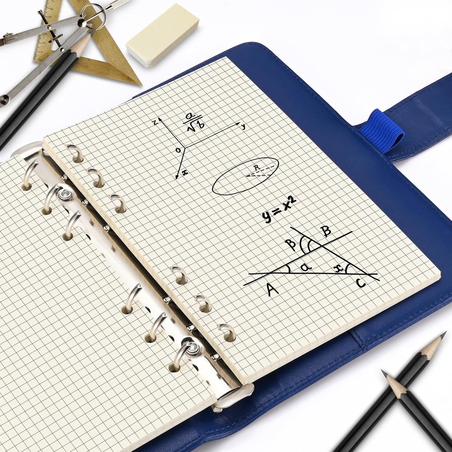 A6 Grid-Ruled Refill Paper, 100gsm Thick Beige No-Bleed Sheets (80-Pack), Pre-Punched – Fits A6 6-Ring Binders for Office, School & Teachers