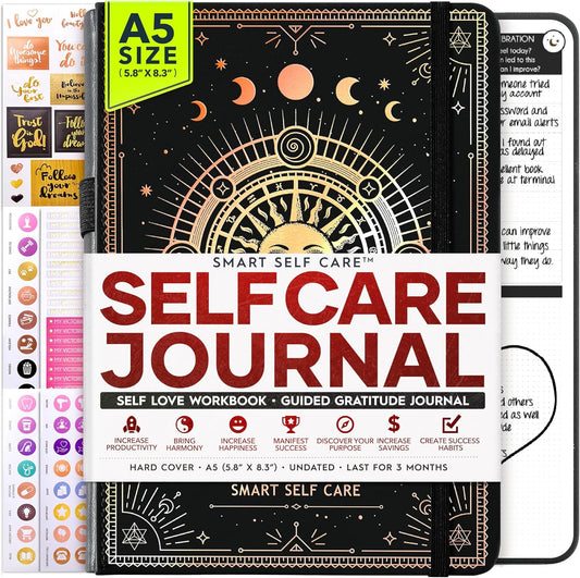 Self Care Journal - 5 Minute Mental Health & Manifestation Journal | 90-Day Undated Daily Planner for Positivity, Affirmations & Gratitude | Guided Mindfulness, Reflection | Vision Board + Stickers