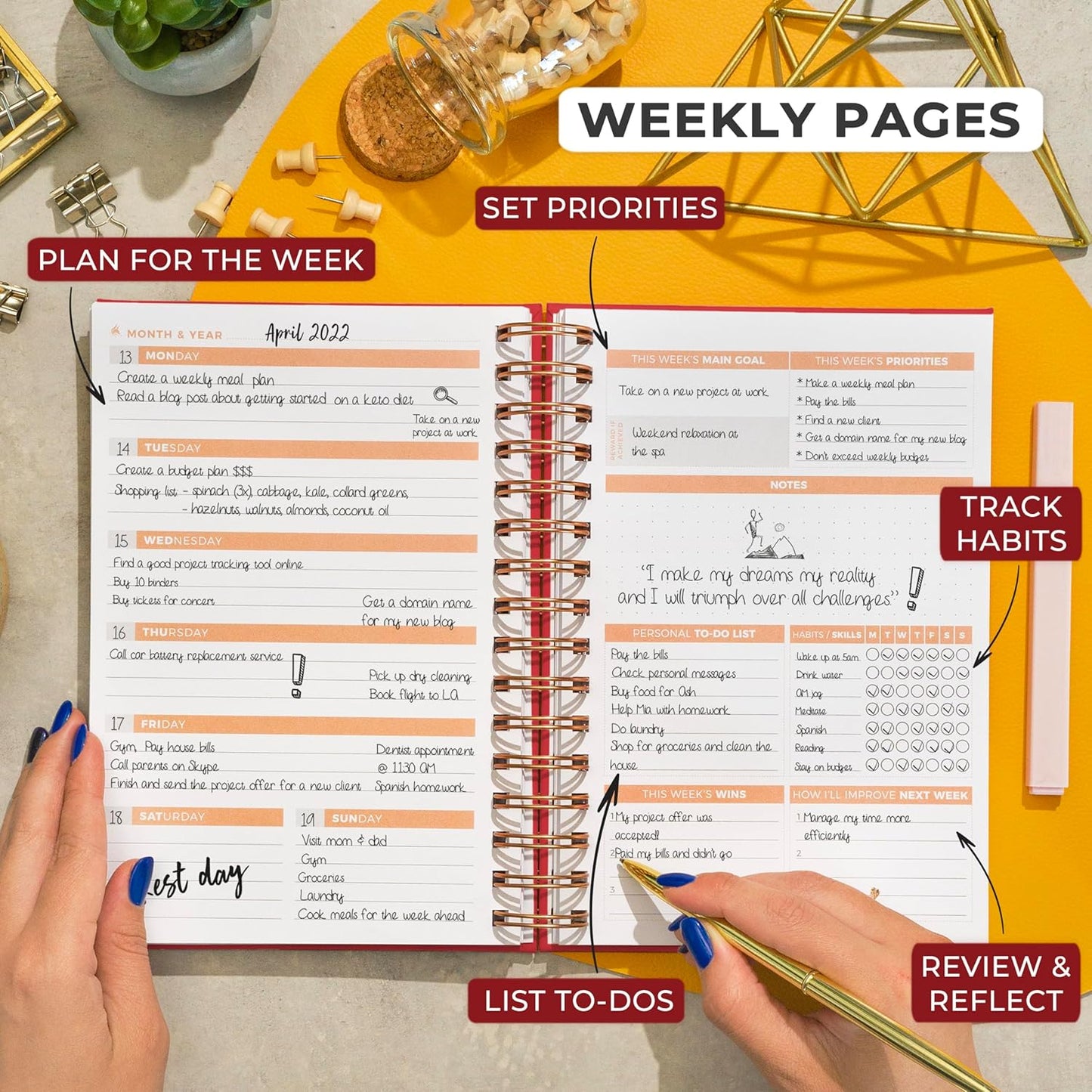 Clever Fox Planner 2nd Edition Spiral – Colorful Weekly & Monthly Goal Planner, Time Management & Productivity Organizer, Undated (Red)