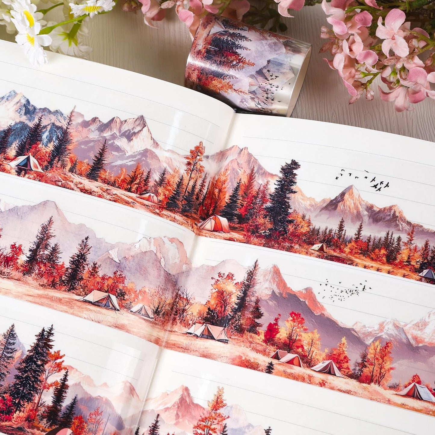 PET Tape for Journal Scrapbooking - Mountain Scenery Forest Sunset Journal PET Tape Scrapbook Supplies, Notebook Scrapbook Bottle Crafts Décor