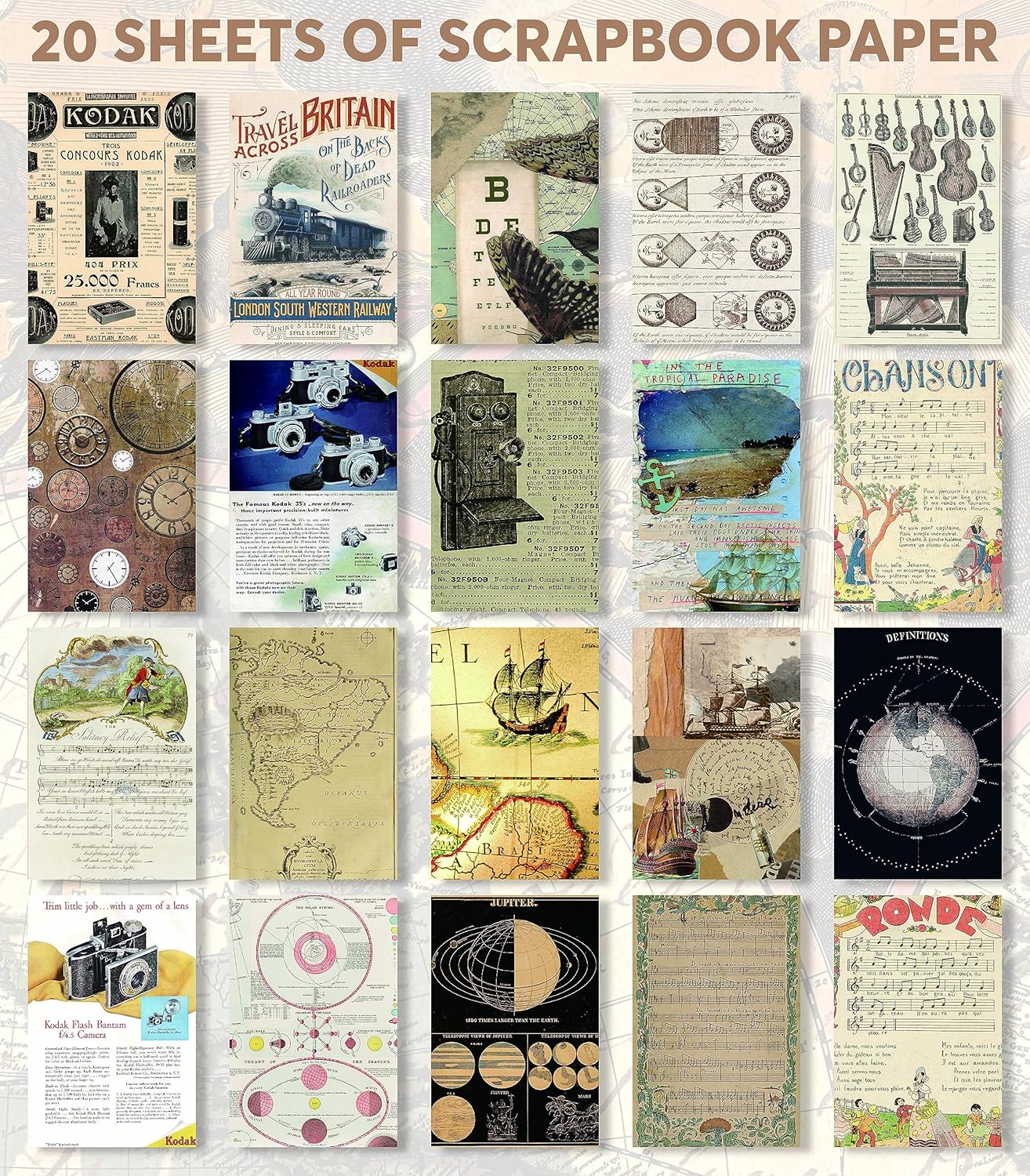 411 Vintage Washi Stickers & 20 Scrapbook Papers Ephemera for Junk Journals & Scrapbooking