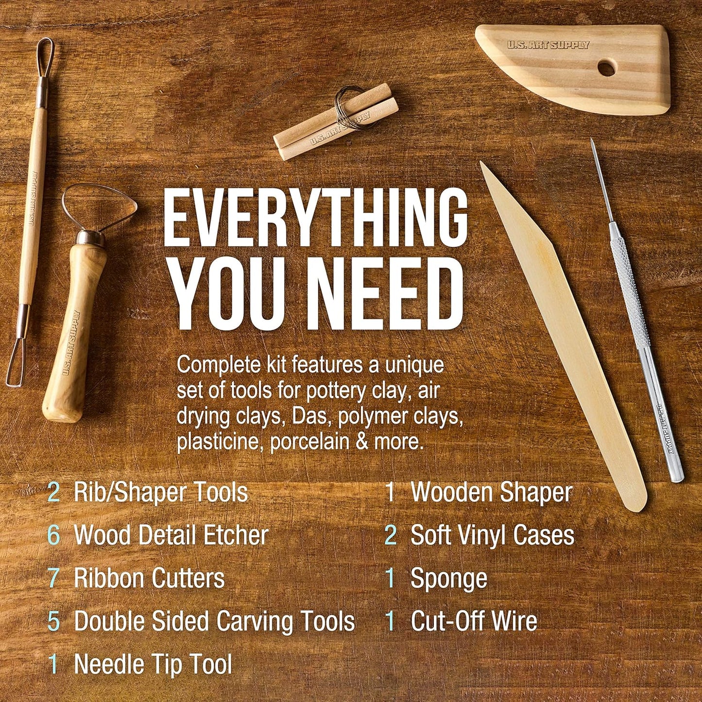 U.S. Art Supply Pottery & Clay Tools Sets (26-Piece) - 12 and 14-Piece Set Include Pottery Tools, Canvas Case for Sculpting, Ceramics, and Easy Storage & Transport